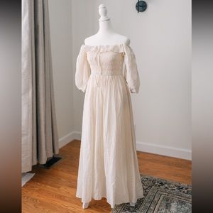 Women Summer Half Sleeve Cotton Ruffled Vintage  A Line Flowy Long Dress